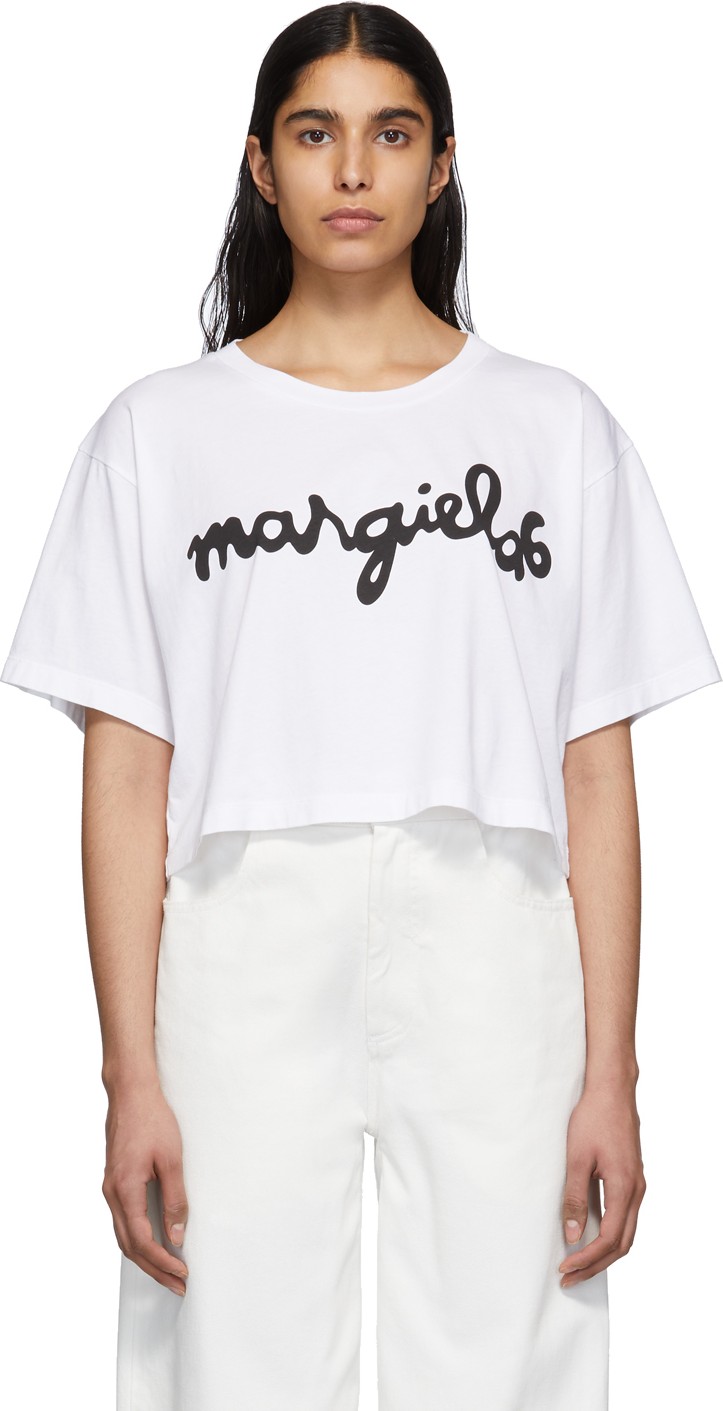 MM6 Maison Margiela White Logo Cropped T-Shirt