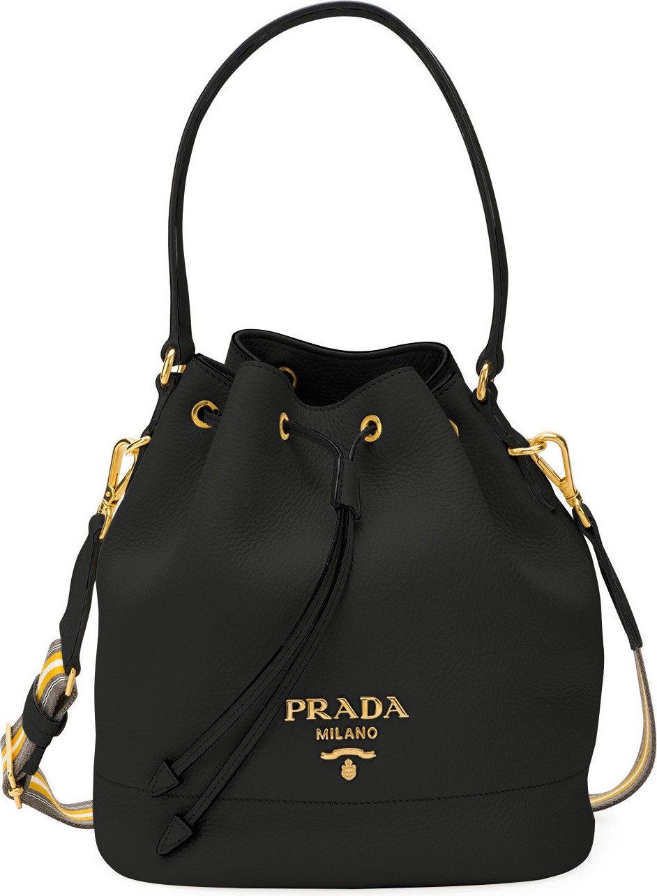 Prada Daino Bucket Bag w/ Removable Web & Leather Straps