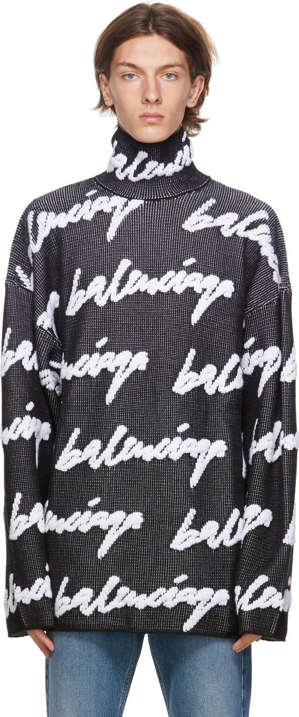 Balenciaga - Black & White 3D Scribble Logo Sweater