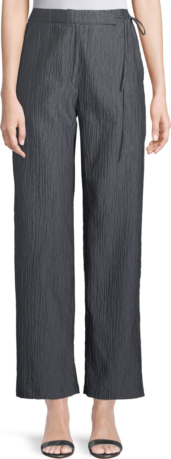 Emporio Armani Side-Tie Straight-Leg Crinkle Cotton Pants