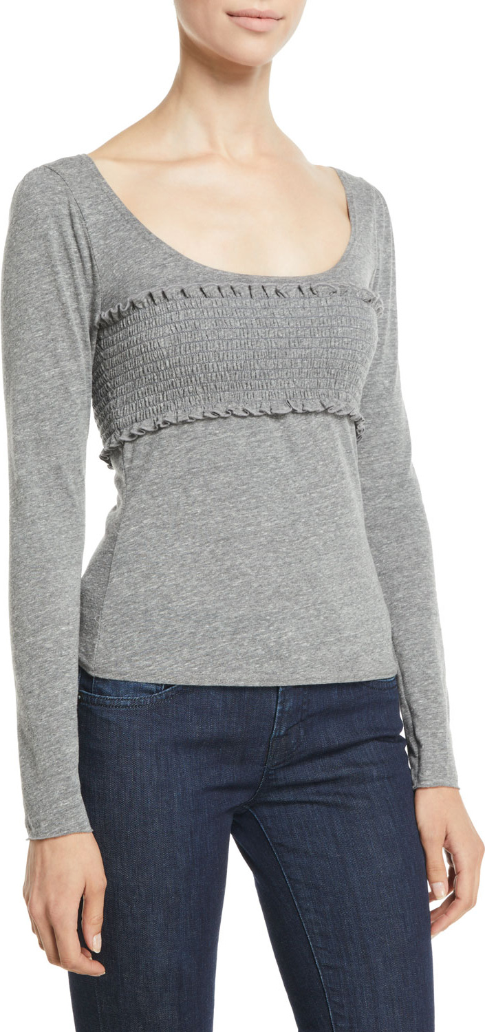 Cinq A Sept Leandre Smocked Long-Sleeve Top
