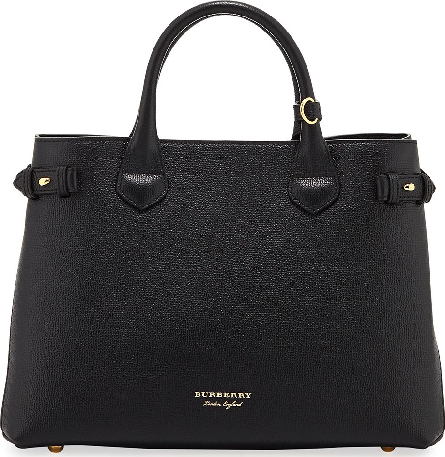 Burberry London England Leather & Check Canvas Tote Bag, Black