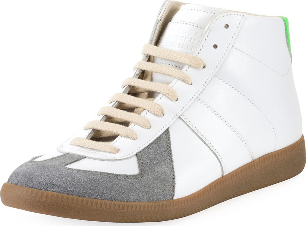 Maison Margiela Men's Replica Leather/Suede Colorblock High-Top Sneakers