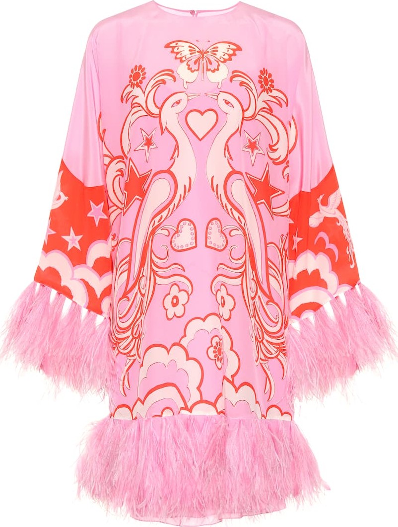 Valentino Feather-trimmed silk minidress