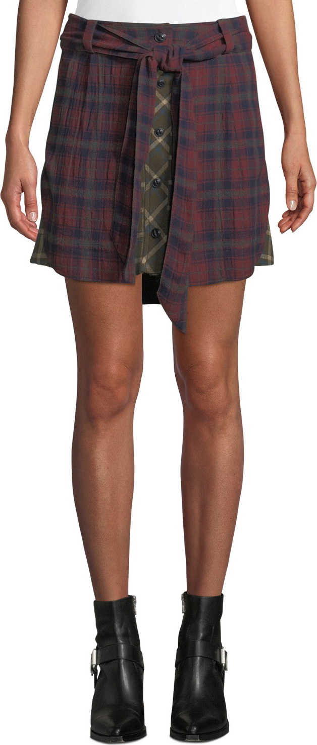 Rag & Bone Felicity Plaid Tie-Waist Button Skirt