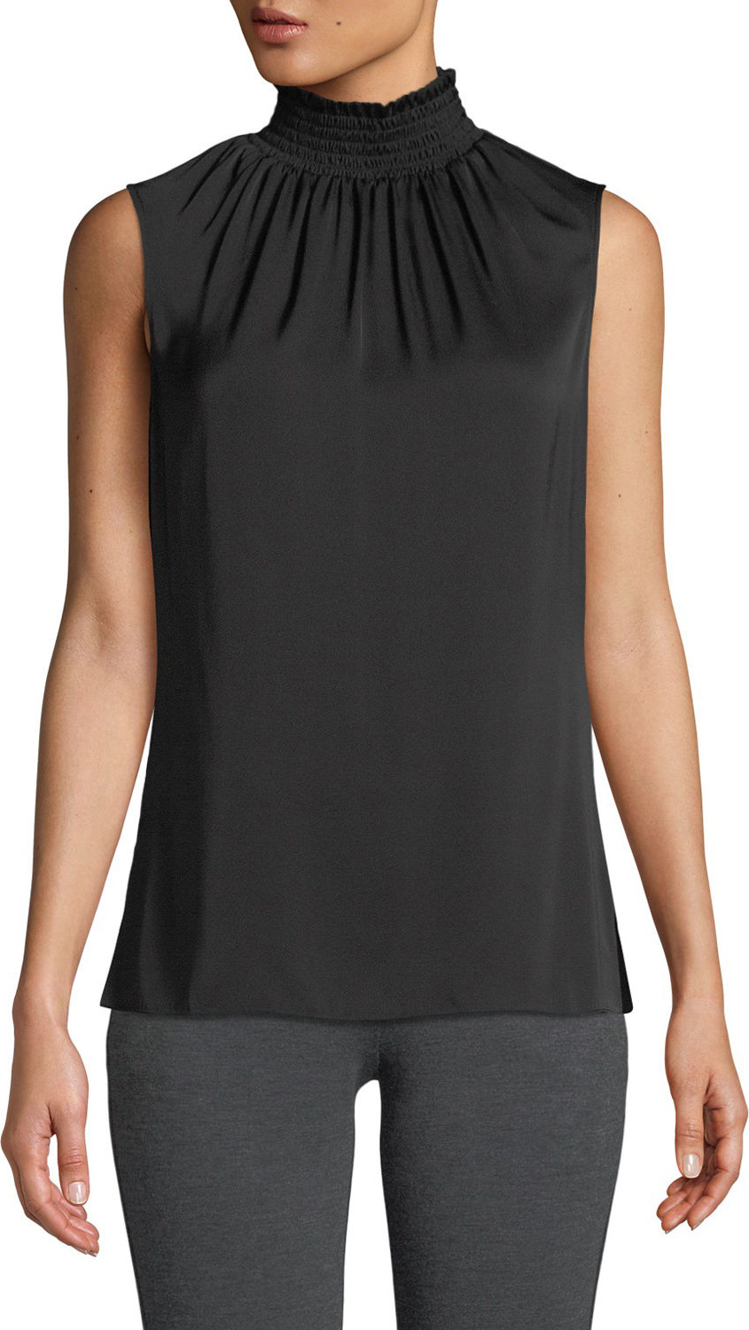 KOBI HALPERIN Velma Sleeveless Smock-Neck Silk Blouse