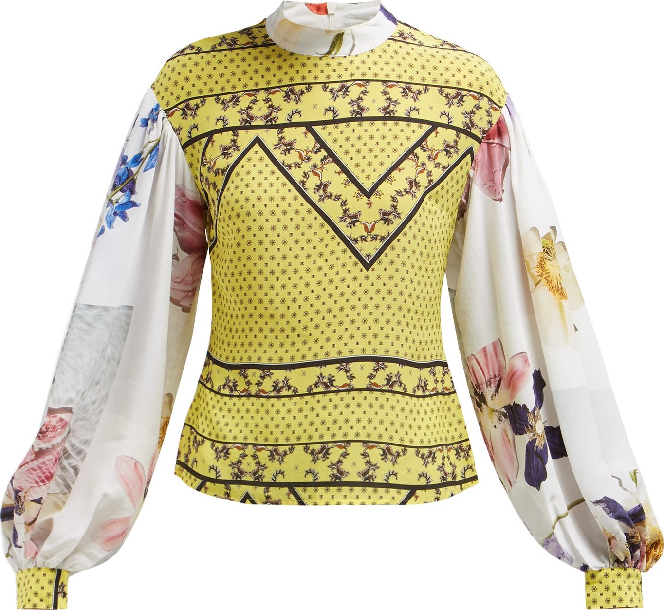 Ganni Floral-print balloon-sleeve blouse