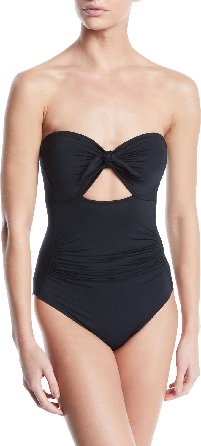 Carmen Marc Valvo Solid Bandeau Cutout One-Piece Swimsuit