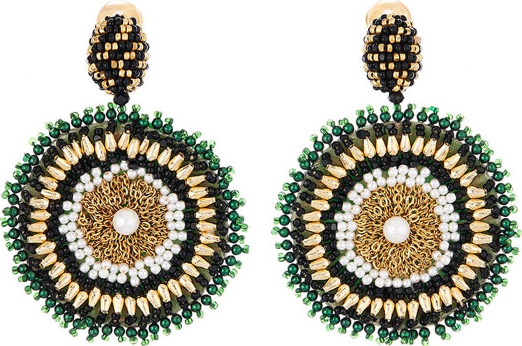 Oscar De La Renta Mixed-Bead Circular Clip Earrings