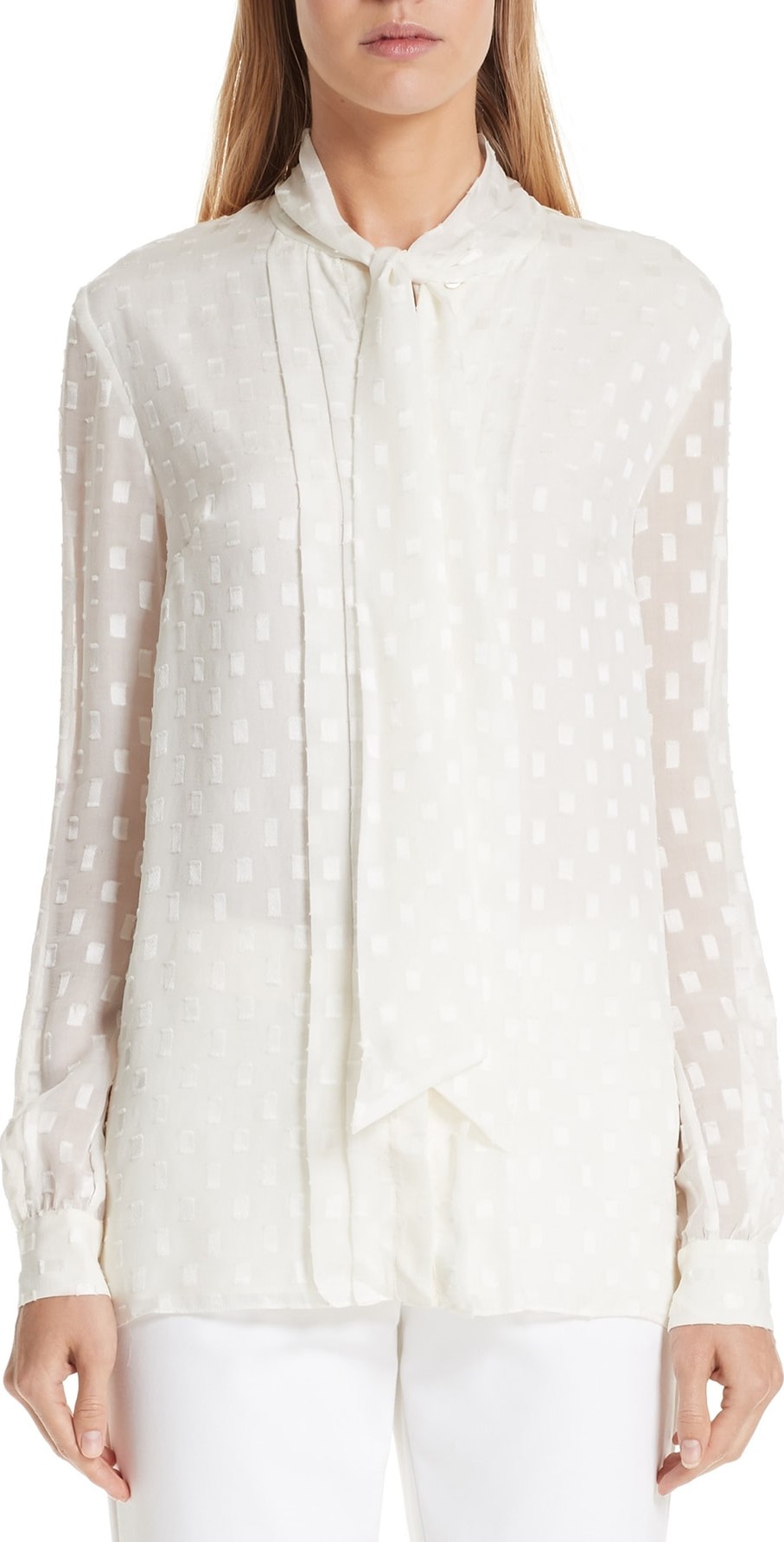 St. John Tie Neck Fil Coupé Blouse