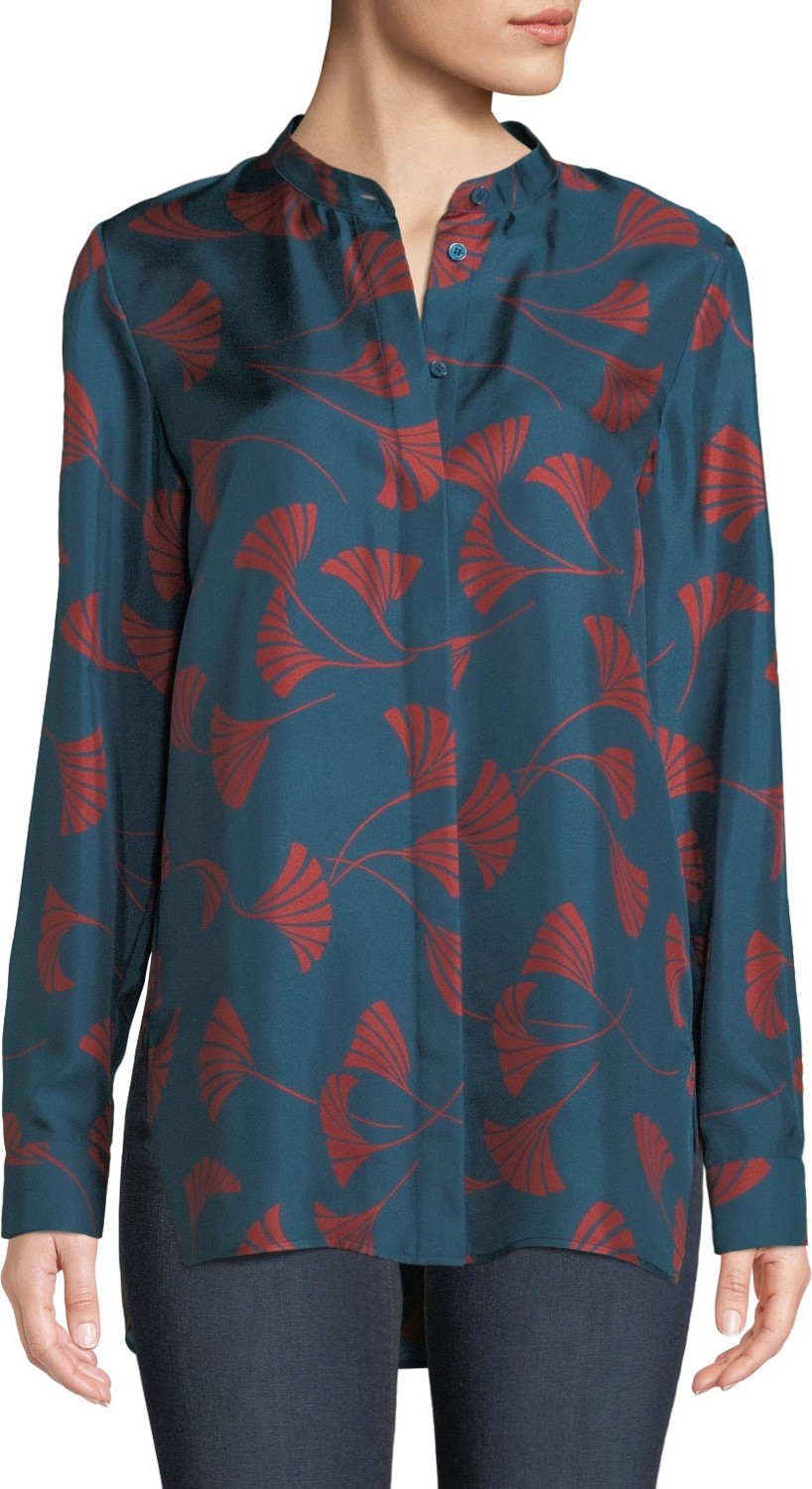 Lafayette 148 New York Brayden Fluid Fans Silk Blouse