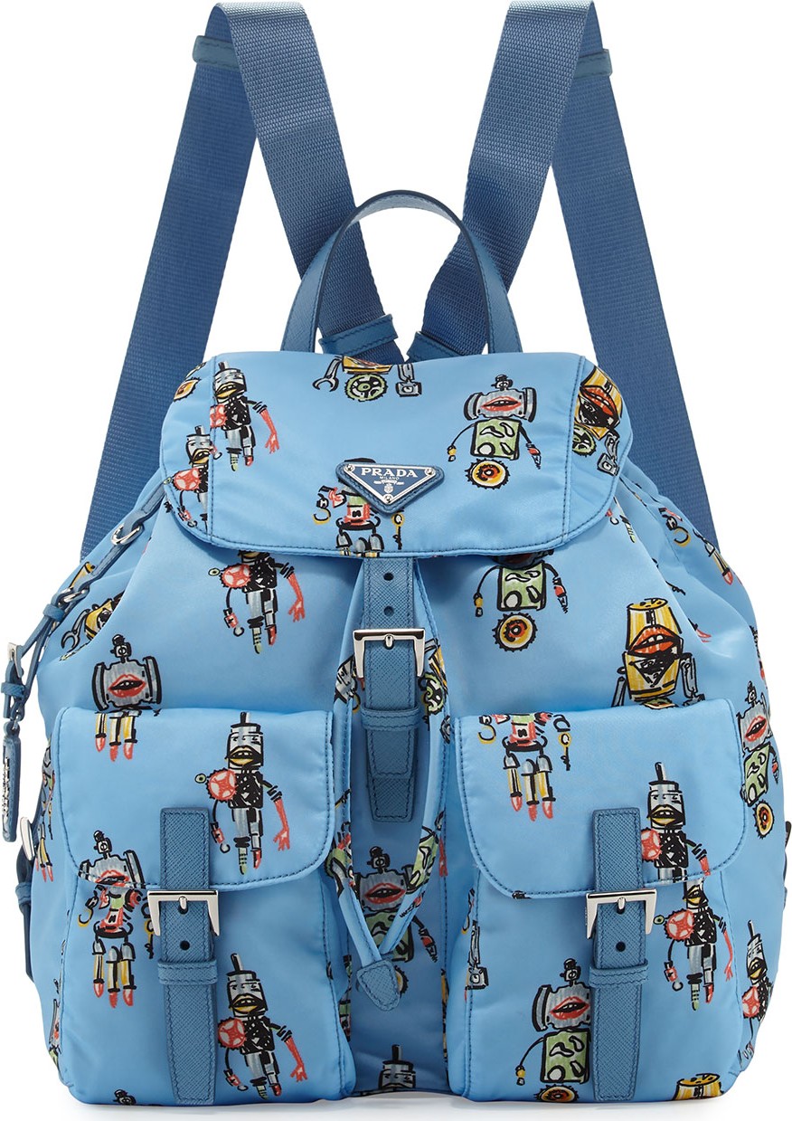 Prada Vela Large Two-Pocket Backpack, Black (Nero)