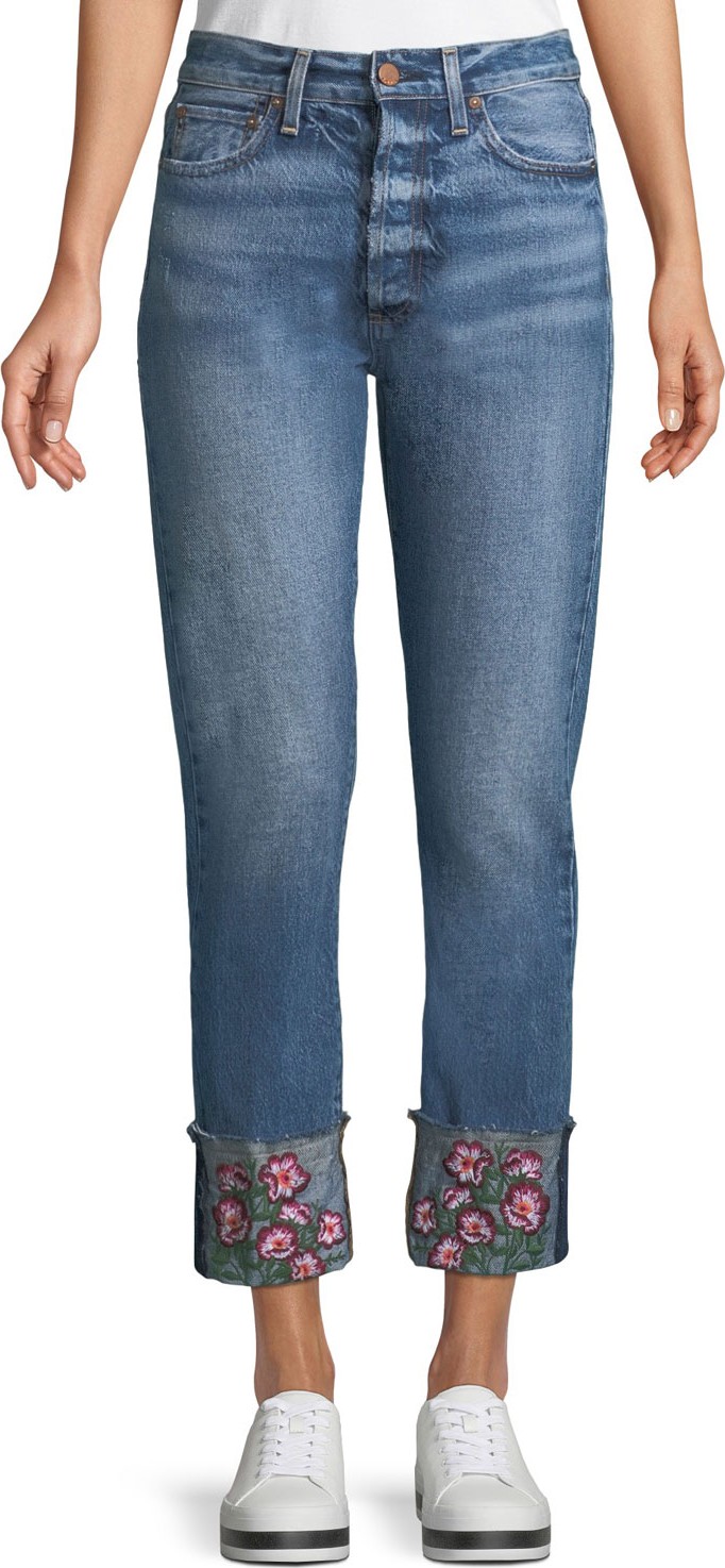 AO.LA by alice + olivia Amazing Cropped Embroidered Straight Jeans