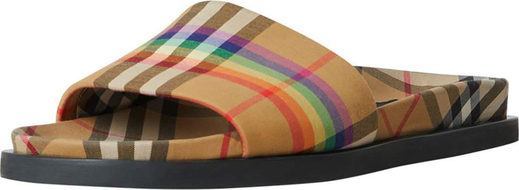 Burberry London England Ashmore Low-Top Rainbow Check Slide Sandal