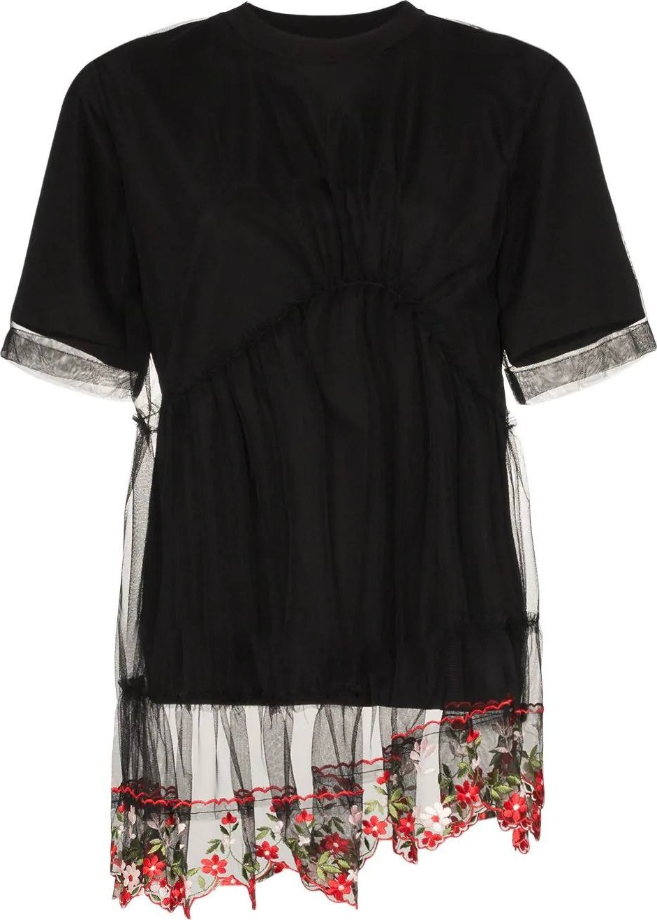 Simone Rocha floral embroidered lace peplum T-shirt