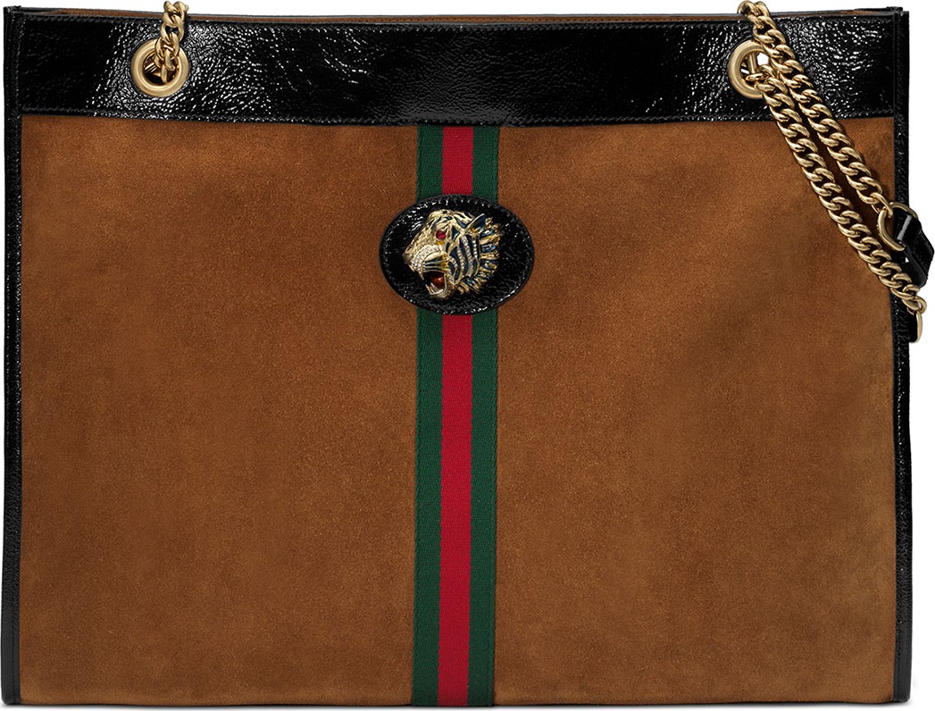 Gucci Linea Rajah Large Suede Shoulder Tote Bag with Patent Trim