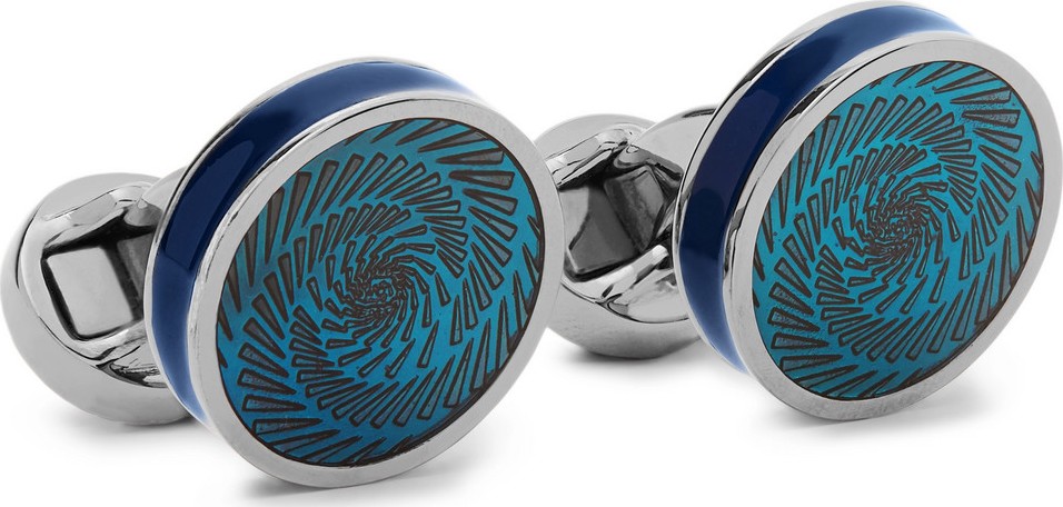 Tateossian Vertigo Ice Rhodium-Plated and Enamel Cufflinks