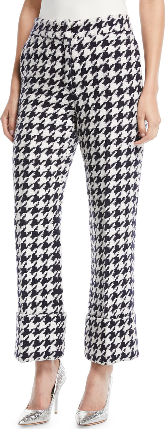 Oscar De La Renta Cropped Straight-Leg Houndstooth Tweed Pants