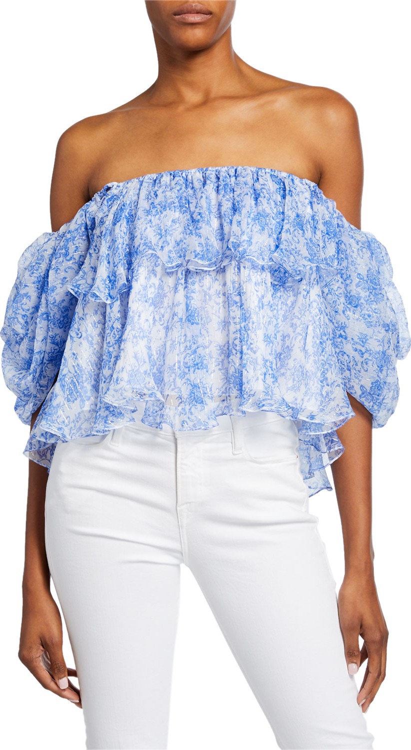 Caroline Constas Brooke Off-Shoulder Tiered Ruffle Blouse