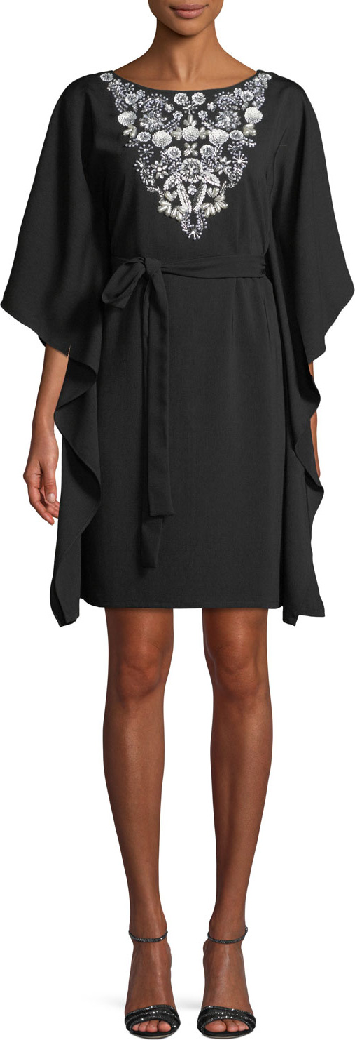 Aidan Mattox Kaftan Insert-Front Mini Dress