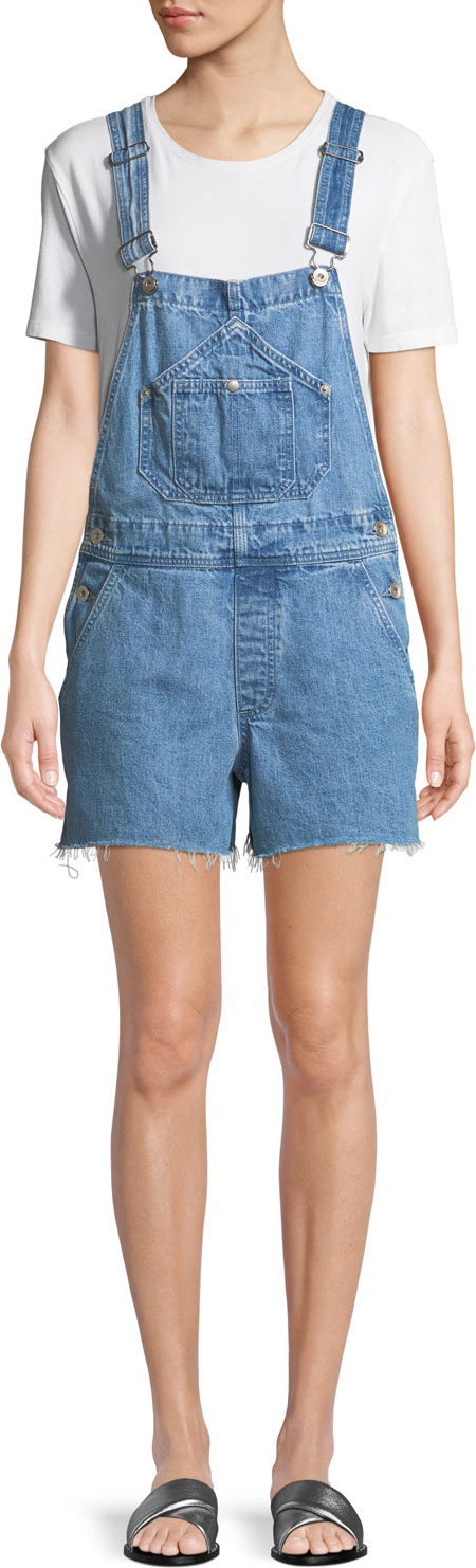 Rag & Bone Patched Cutoff Short Dungaree Denim Overalls