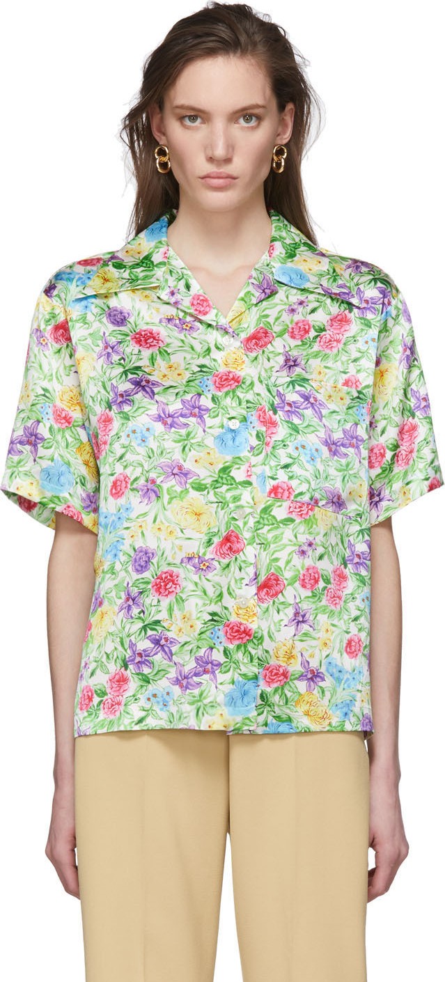 Les Rêveries Multicolor Silk Garden Camp Shirt