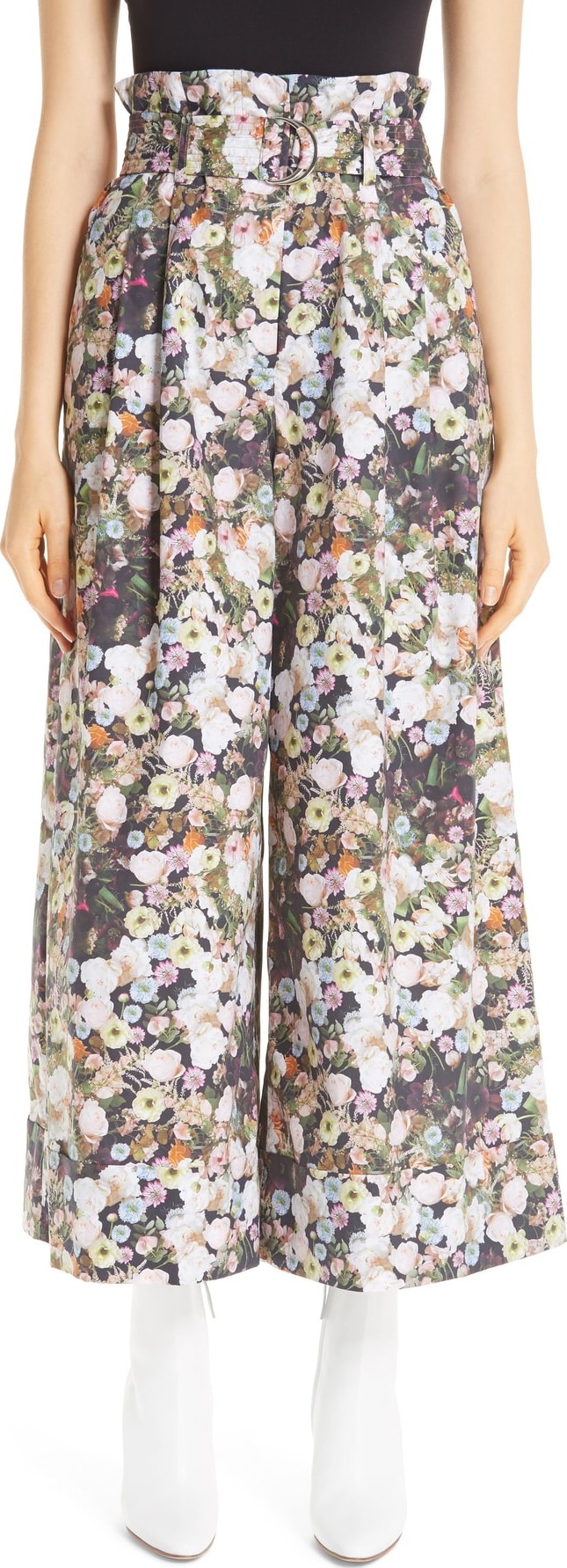 Adam Lippes Floral Poplin Paperbag Waist Pants