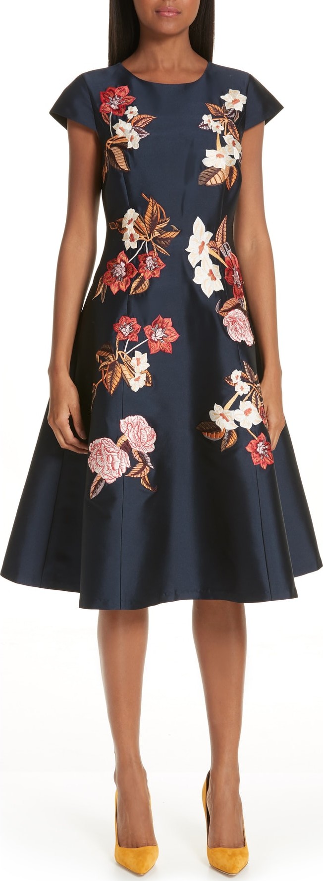 Sachin & Babi Sachin & Babi Roxa Embroidered Tea Length Evening Dress