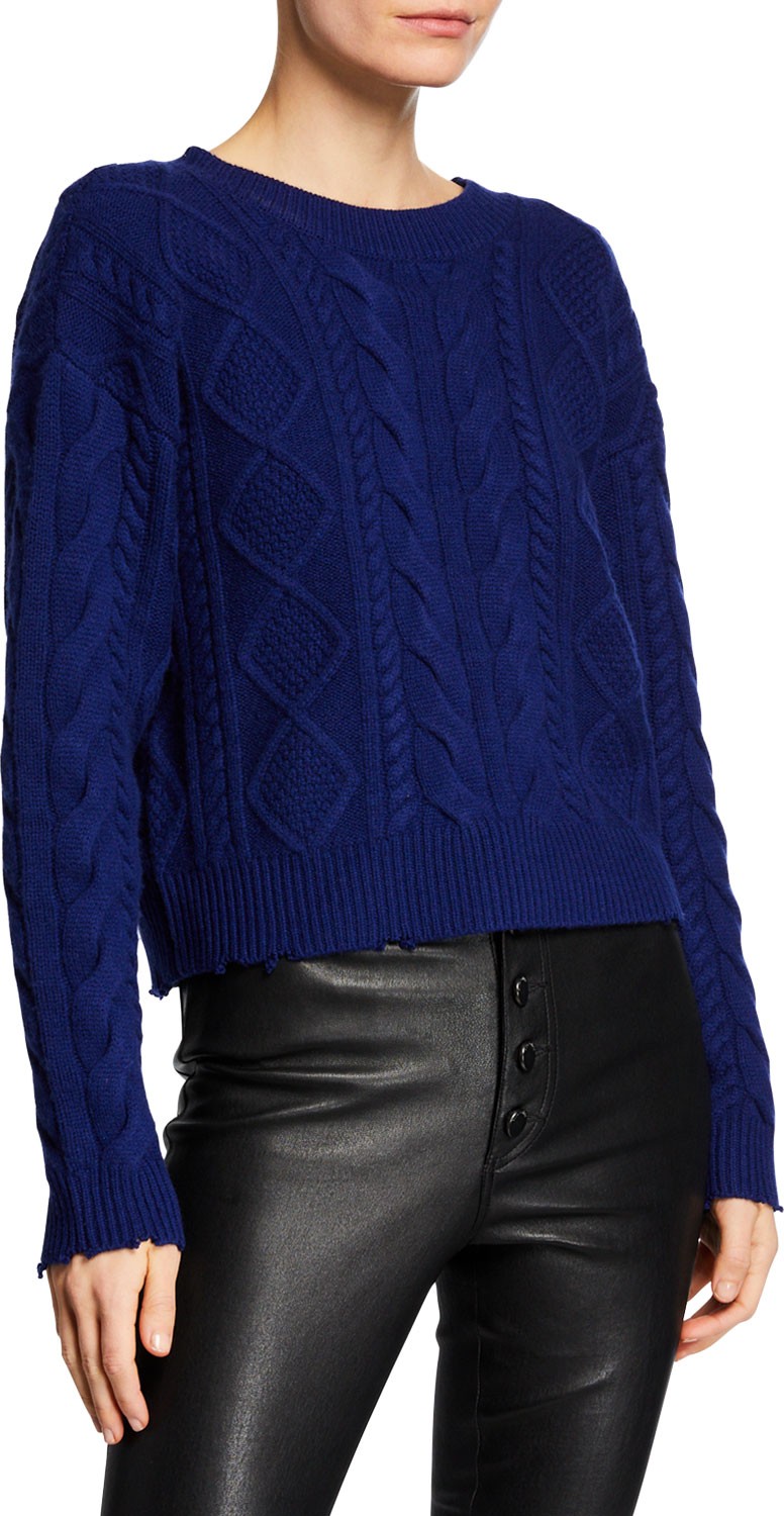 RtA Zane Cable-Knit Cropped Wool-Cashmere Sweater RtA Zane Cable-Knit Cropped Wool-Cashmere Sweater