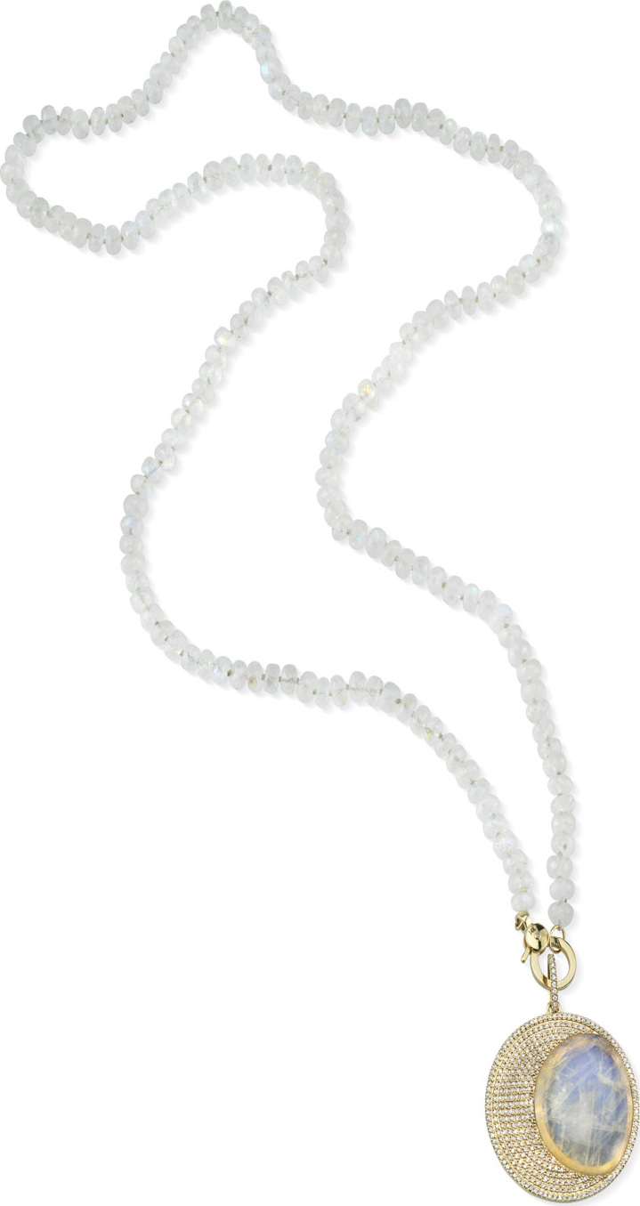 Sheryl Lowe 14k Moonstone & Diamond Crescent Necklace, 42"