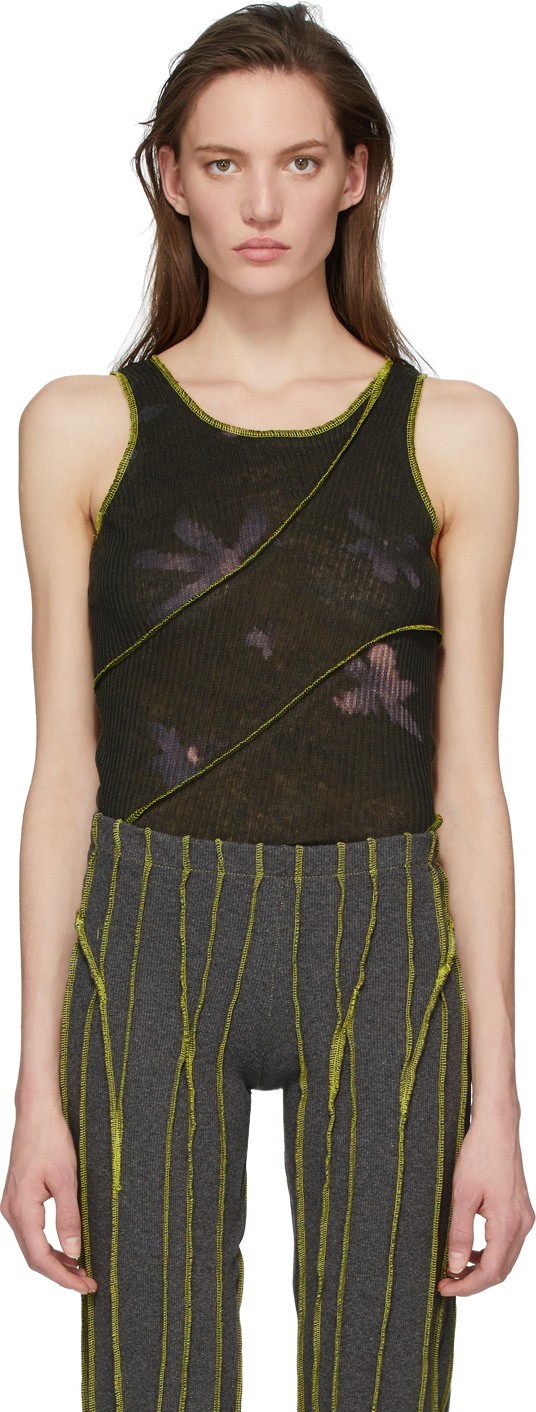 Helenamanzano Grey & Green Twist 3D Stripe Tank Top
