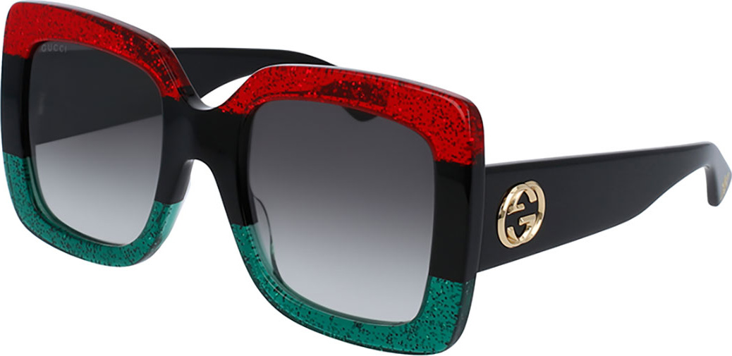 Gucci Glittered Gradient Oversized Square Sunglasses, Red/Black/Green
