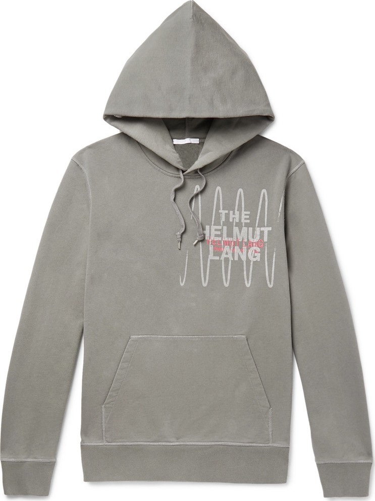 Helmut Lang + Pelvis Records Logo-Embroidered Printed Loopback Cotton-Jersey Hoodie