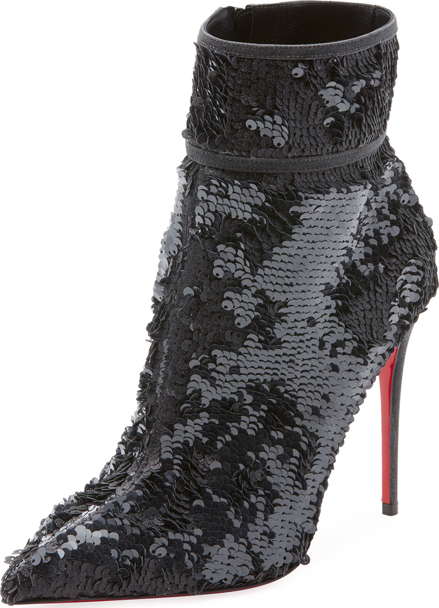 Christian Louboutin Moula Kate Sequin Red Sole Bootie