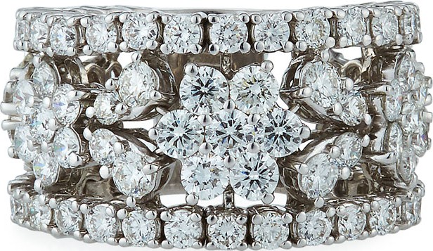 ZYDO 18k White Gold Diamond Flower Band Ring, Size7