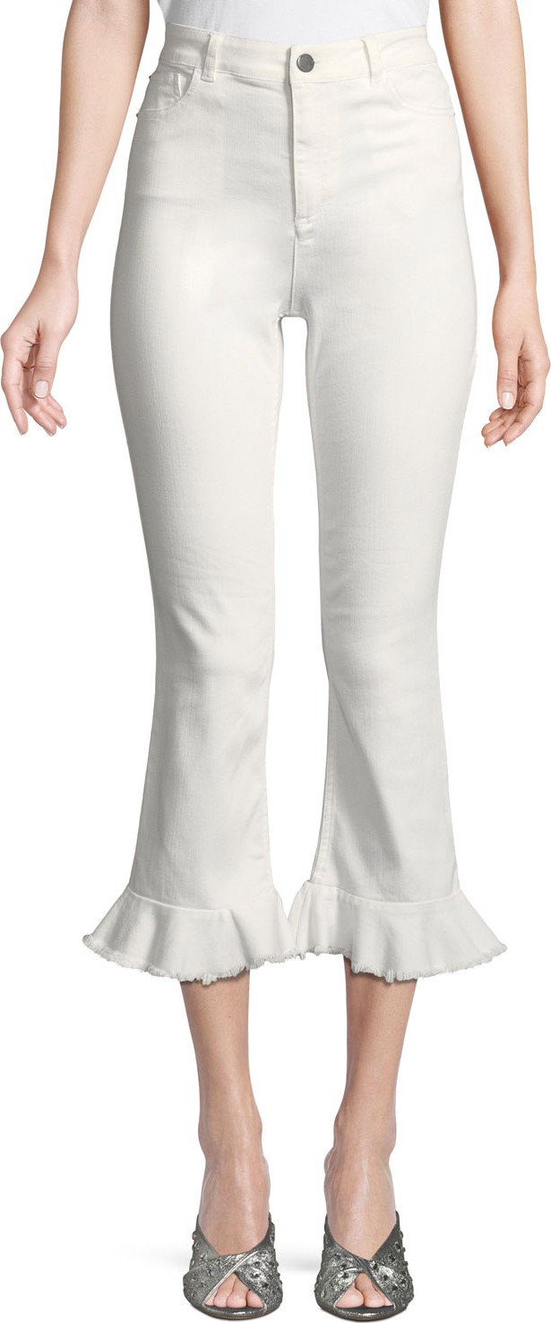 AO.LA by alice + olivia Zoe Ruffled-Hem High-Rise Kick-Flare Ankle Jeans