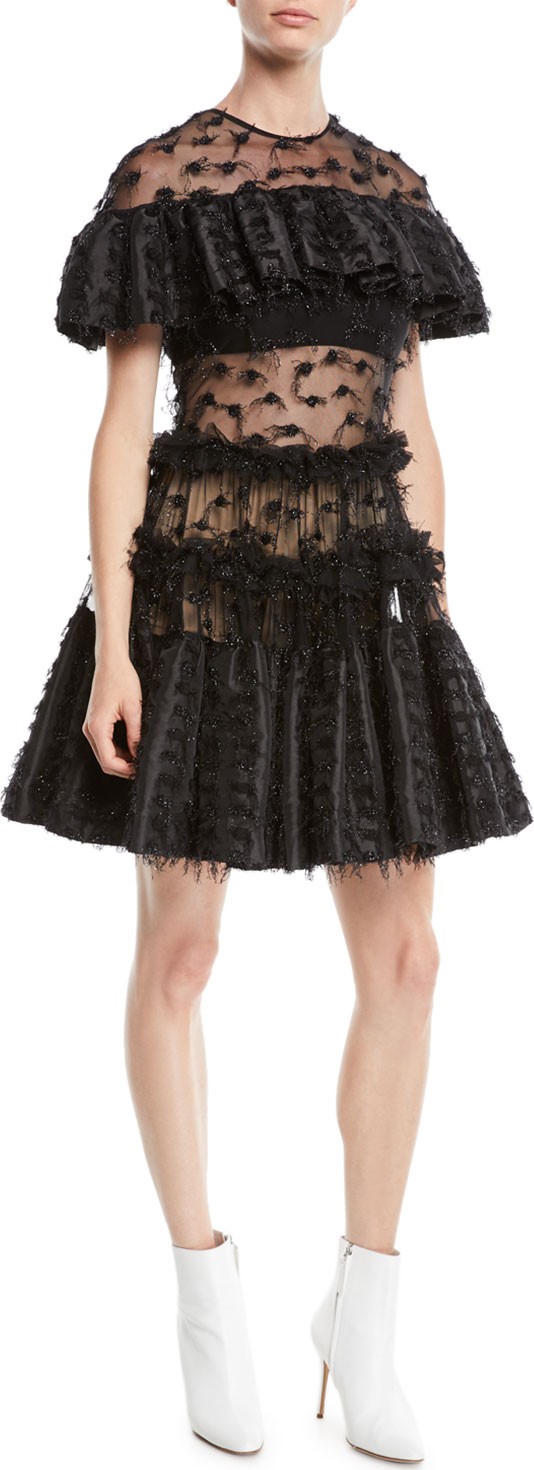 Anaïs Jourden Twinkle Textured Shimmery Ruffle Popover Dress