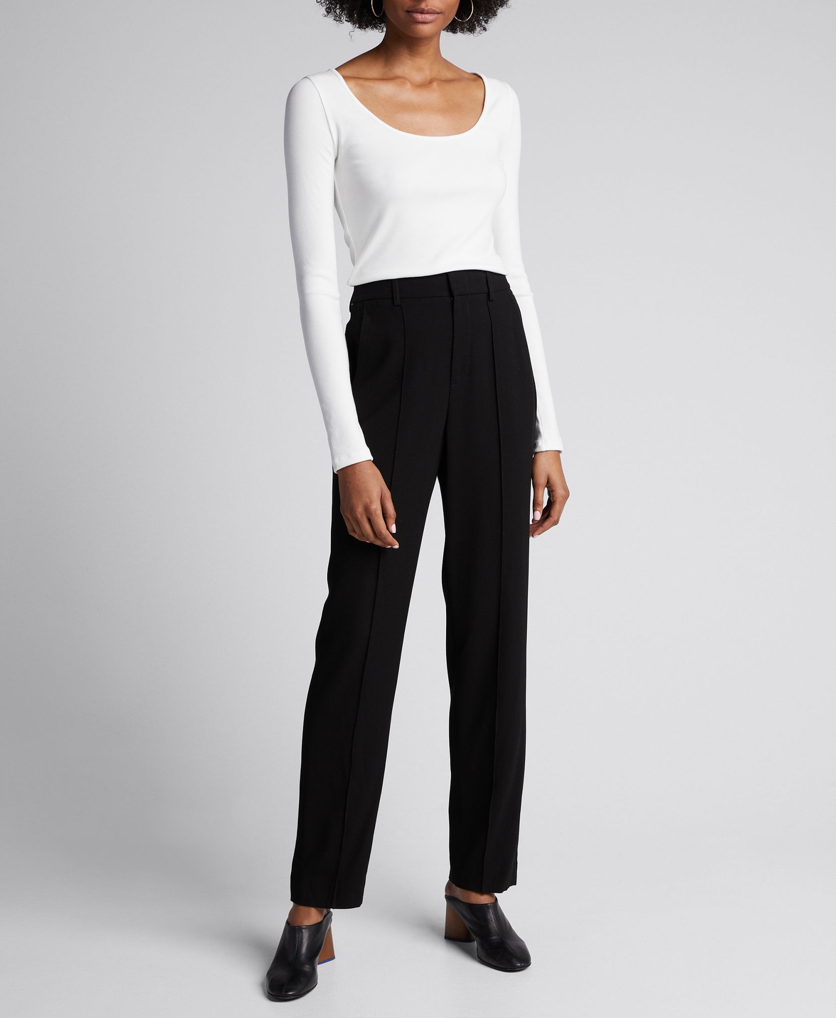 Vince Deep Scoop Neck Long-Sleeve Top