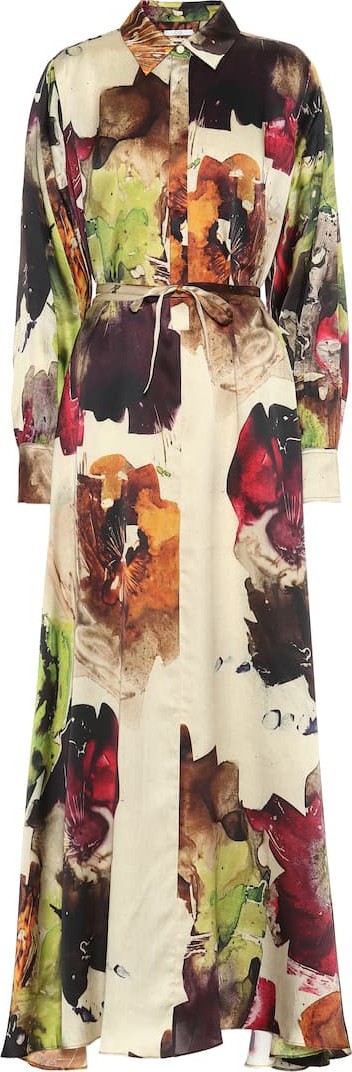 Co Printed silk maxi shirt dress