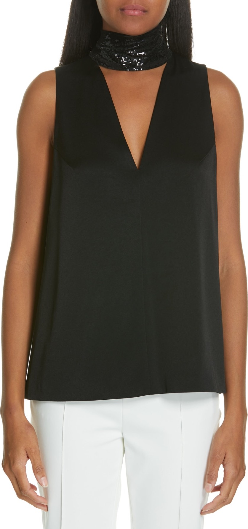 Galvan Sequin Scarf Collar Top