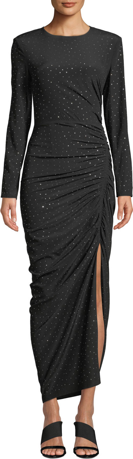 Veronica Beard Amara Ruched Long-Sleeve Embellished Dress