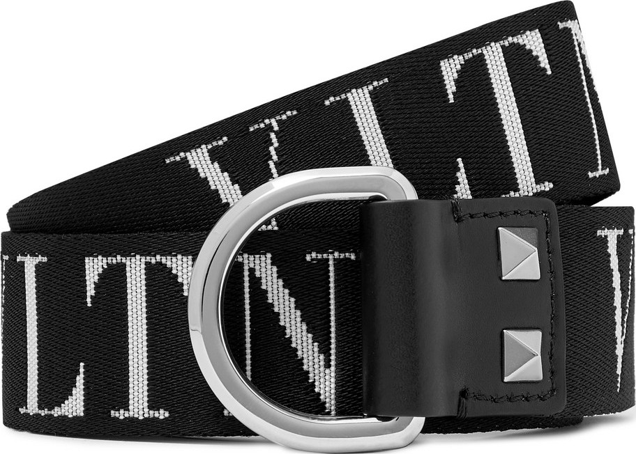 Valentino Valentino Garavani 3cm Leather-Trimmed Logo-Jacquard Webbing Belt