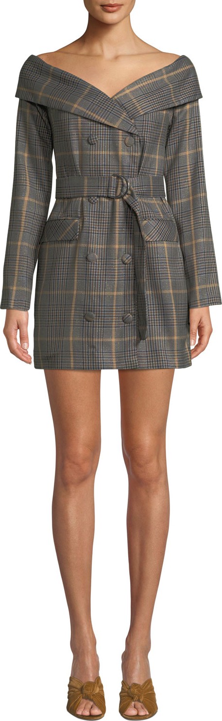 Lovers + Friends Lara Belted Check Blazer Dress