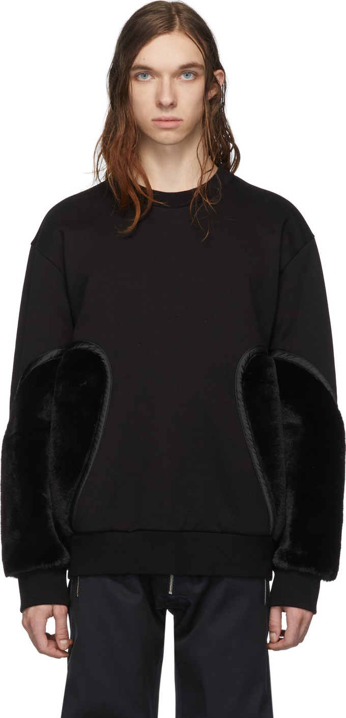 Feng Chen Wang Black Faux-Fur Panelled Sweatshirt