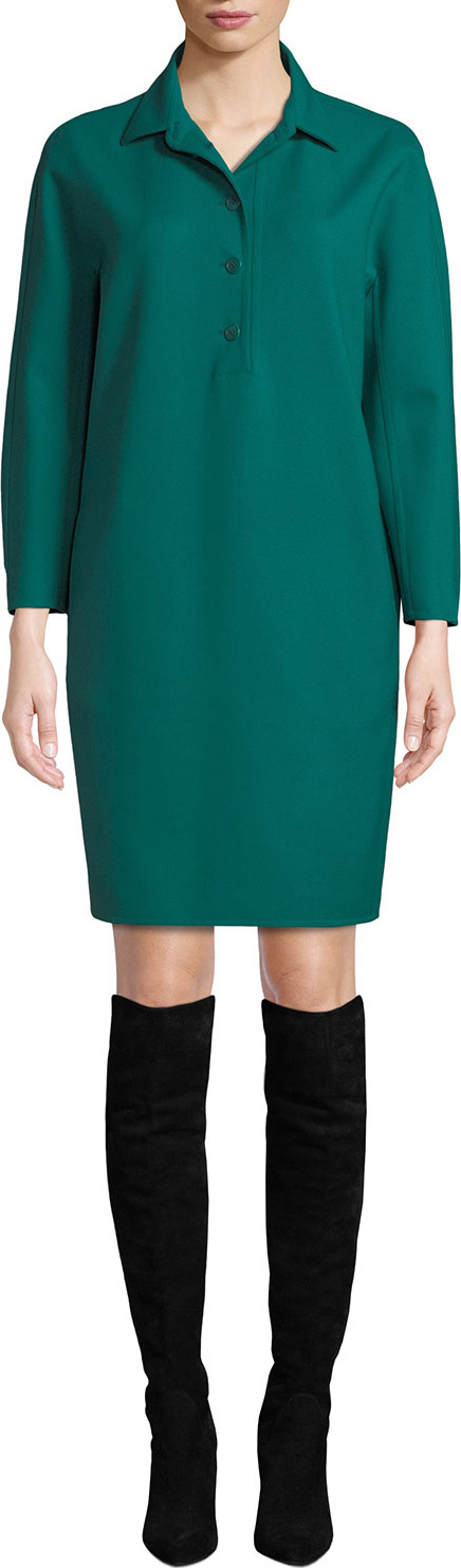 Loro Piana Joana Button-Placket Long-Sleeve Shift Dress