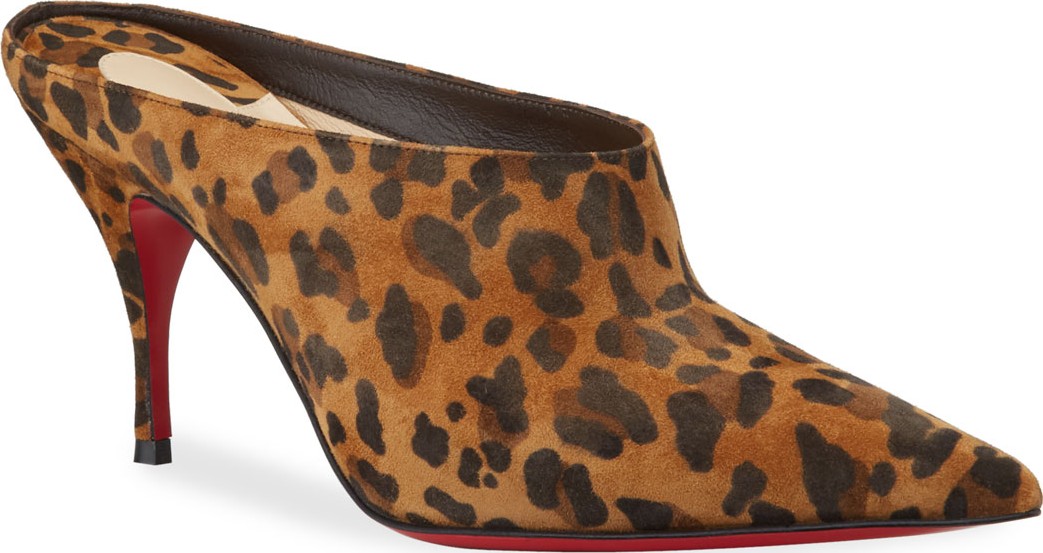 Christian Louboutin Quart Leopard Suede Red Sole Mules