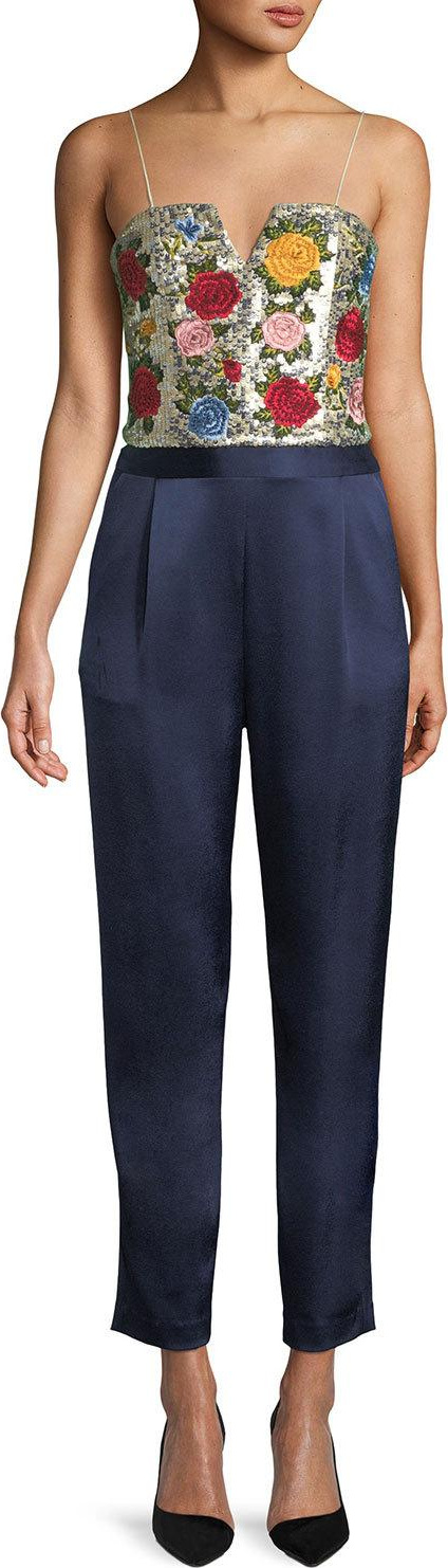 Alice + Olivia Jeri Floral Embroidered Silk Jumpsuit