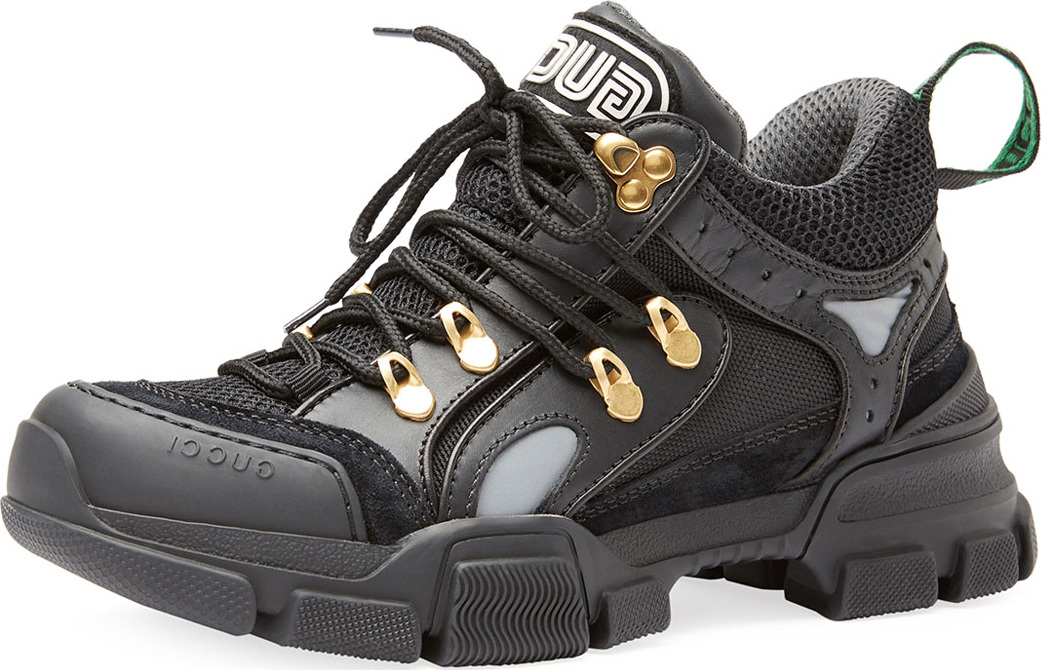 Gucci Chunky Plain Mixed-Media Hiker Sneakers