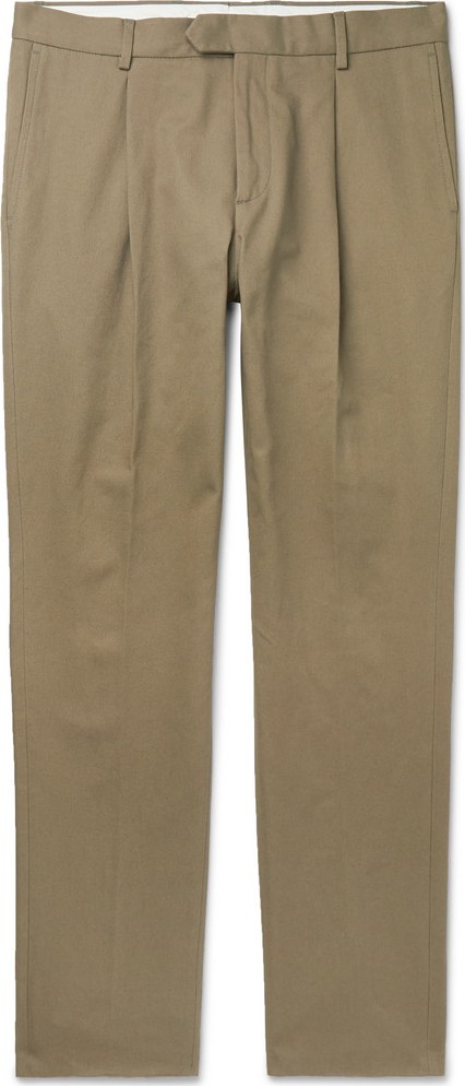 Caruso Beige Pleated Cotton-Twill Trousers