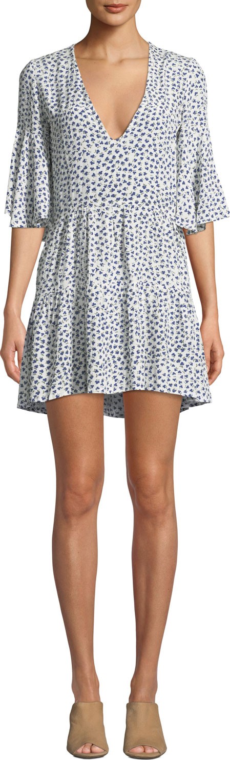 FAITHFULL Fresa Tiered Floral Crepe Short Dress